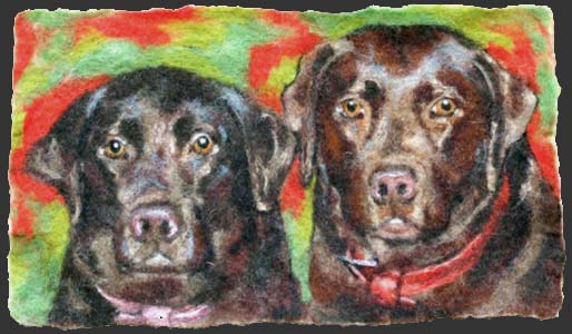 filtet dobbeltportrt af to brune labradorer