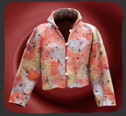 filtet kort jakke i lysergul og laksefarver